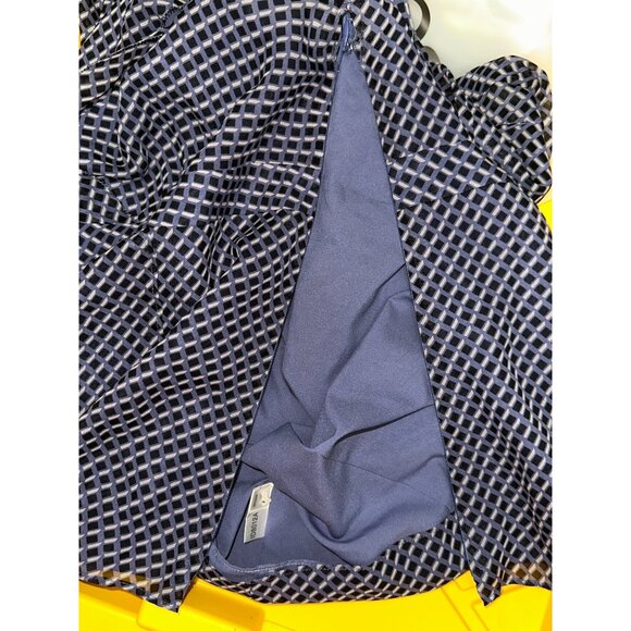 Ann Taylor Size 8 Navy Silk Blouse Geometric Print Long Sleeve Side Zip Y2K Work - Picture 8 of 13